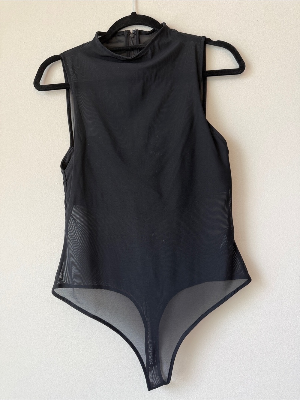 Alice + Olivia Classics Black Sheer Mesh Mock Neck Bodysuit